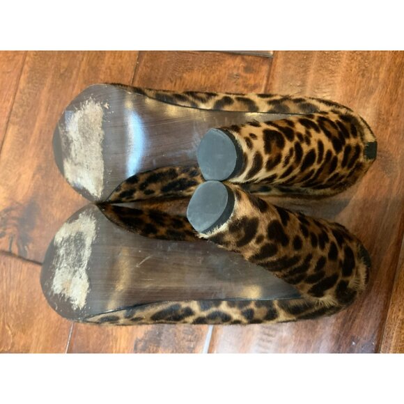 Stuart Weitzman Black & Tan Leopard Print Calf Hair Loafer Heels, Size 9 - Picture 8 of 9